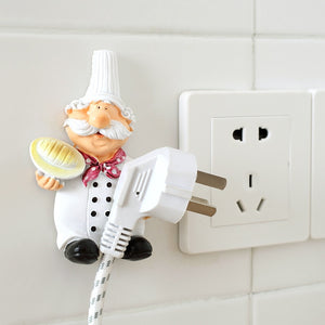 Chef 3D Cartoon Cable Plug Holder, Hook Adhesive Wall Mounted